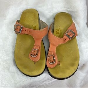 SAS Orange Sanibel T-Strap Slide Leather Sandals